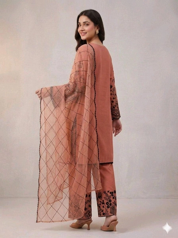 BEAUTIFUL SEQUENCE EMBROIDERED TOP , PLAZZO WITH DUPATTA• LG-2101 - Orange, XXL