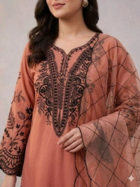 BEAUTIFUL SEQUENCE EMBROIDERED TOP , PLAZZO WITH DUPATTA• LG-2101 - Orange, XXL