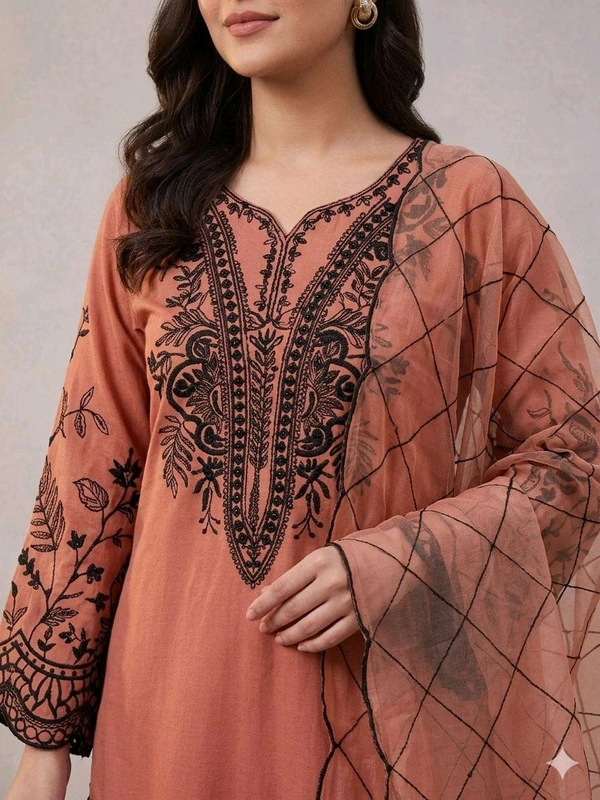BEAUTIFUL SEQUENCE EMBROIDERED TOP , PLAZZO WITH DUPATTA• LG-2101 - Orange, XXL