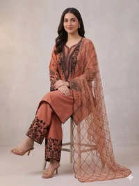 BEAUTIFUL SEQUENCE EMBROIDERED TOP , PLAZZO WITH DUPATTA• LG-2101 - Orange, XXL