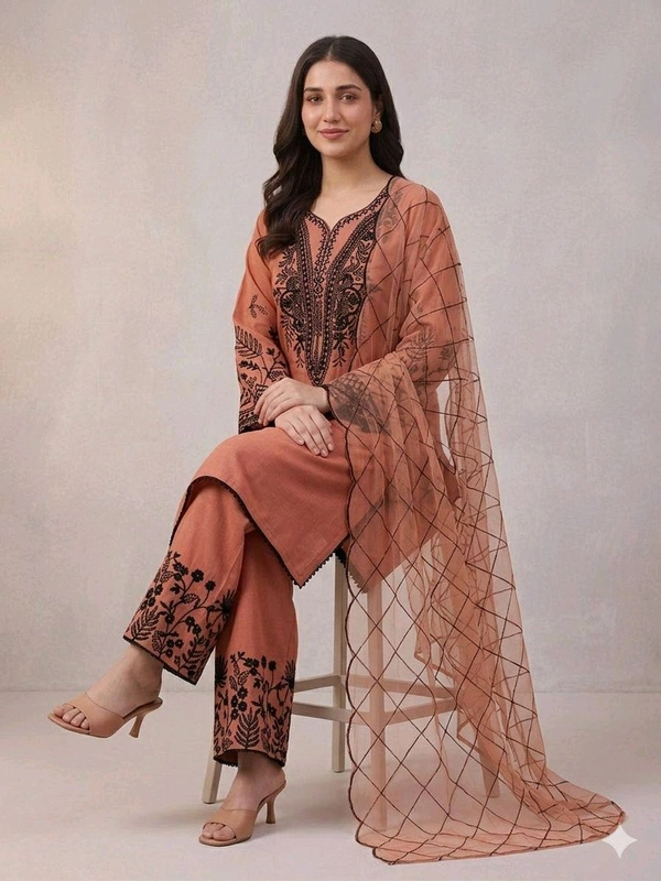 BEAUTIFUL SEQUENCE EMBROIDERED TOP , PLAZZO WITH DUPATTA• LG-2101 - Orange, XXL
