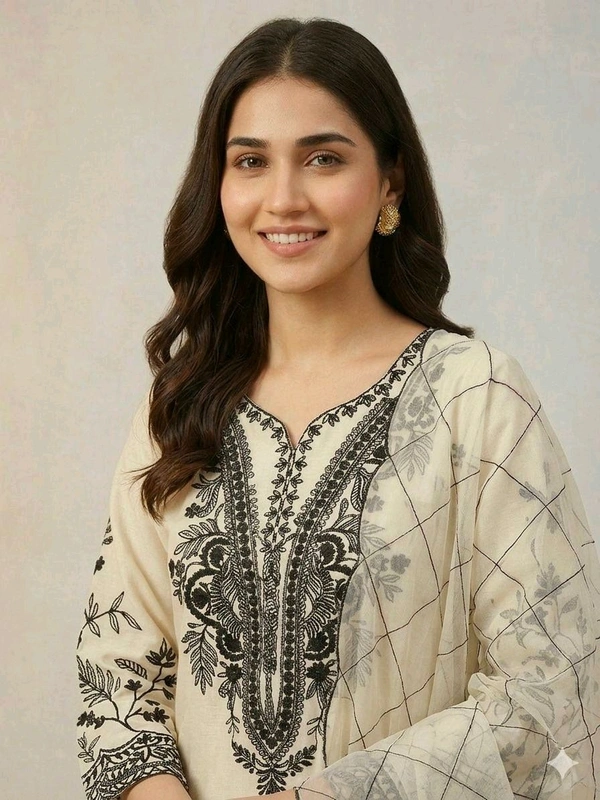 BEAUTIFUL SEQUENCE EMBROIDERED TOP , PLAZZO WITH DUPATTA• LG-2101 - Cream, XL