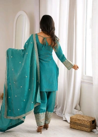 NC VICHITRA SILK FABRIC WITH EMBROIDERY SEQUENCE,DORI AND JARI WORK TOP,DUPPTA SET WITH FARSHI SHALWAR• KB-303 - See green, S