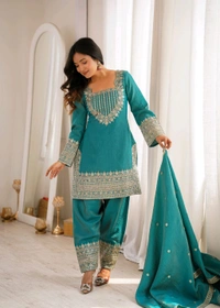 NC VICHITRA SILK FABRIC WITH EMBROIDERY SEQUENCE,DORI AND JARI WORK TOP,DUPPTA SET WITH FARSHI SHALWAR• KB-303 - See green, S