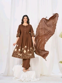 elegance with this beautifully crafted Anarkali Kurti Set, designed for festive celebrations, weddings, parties• DIVA-159 - Nutmeg Wood Finish, M