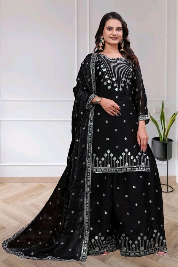 Embroidered Fendy Sharara Suit With Zilmil Sequence Embroidered Work• FE-136 - Cyprus, M