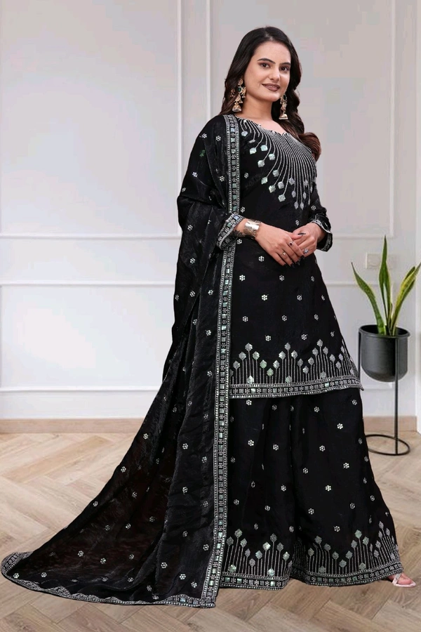 Embroidered Fendy Sharara Suit With Zilmil Sequence Embroidered Work• FE-136 - Cyprus, M