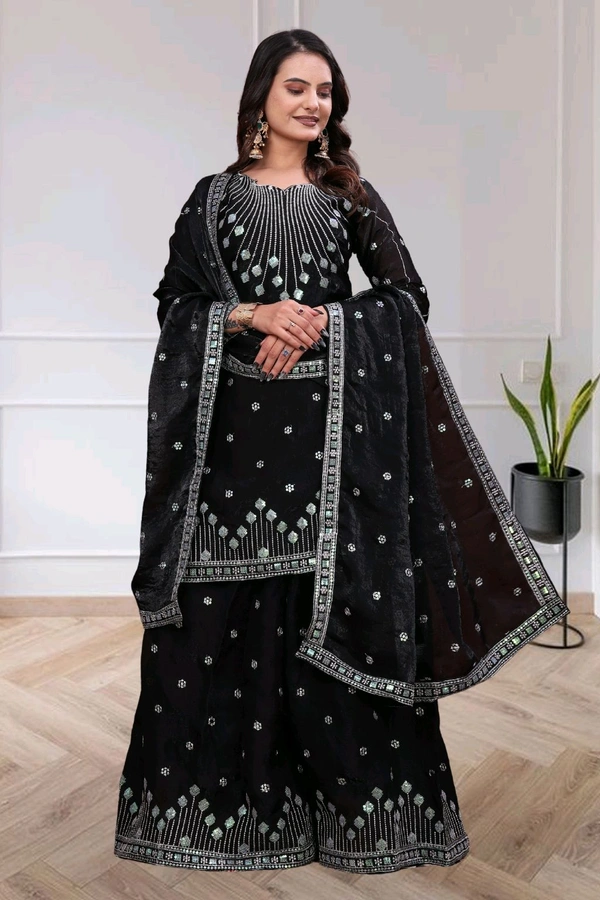 Embroidered Fendy Sharara Suit With Zilmil Sequence Embroidered Work• FE-136 - Cyprus, L