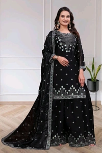 Embroidered Fendy Sharara Suit With Zilmil Sequence Embroidered Work• FE-136 - Cyprus, L