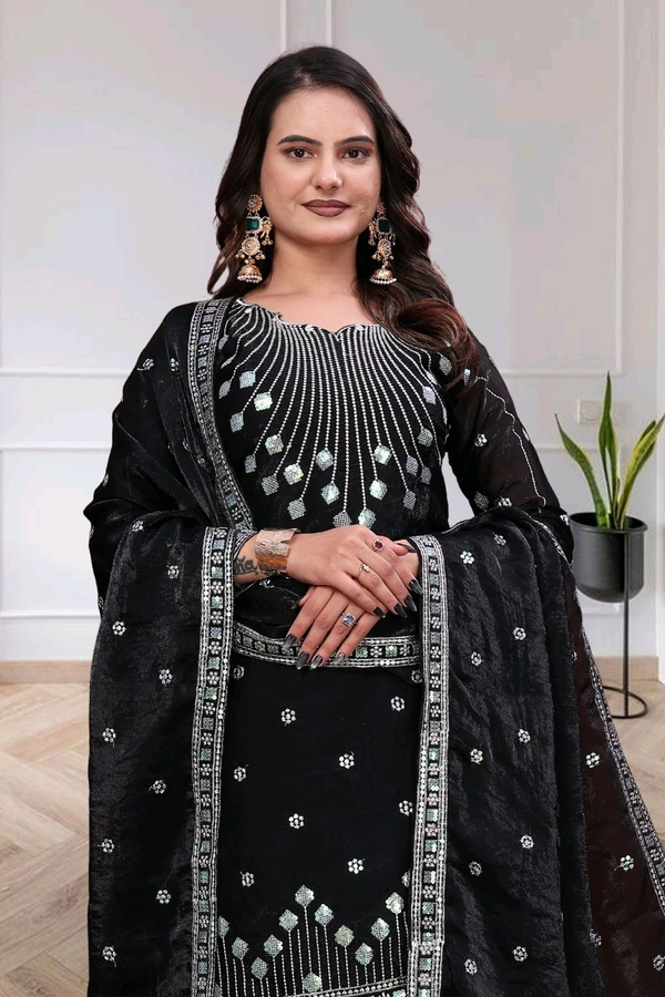 Embroidered Fendy Sharara Suit With Zilmil Sequence Embroidered Work• FE-136 - Cyprus, XXL