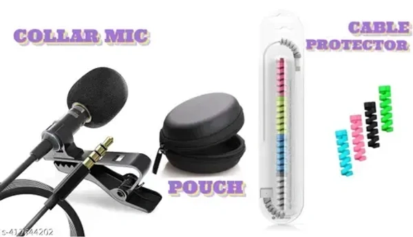 Best Selling Combo Collar Mic with Cable Protection and Case Cover Pouch for Recording Voice and Cable Protector for your Cable, Charger |