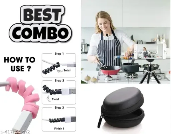 Best Selling Combo Collar Mic with Cable Protection and Case Cover Pouch for Recording Voice and Cable Protector for your Cable, Charger |