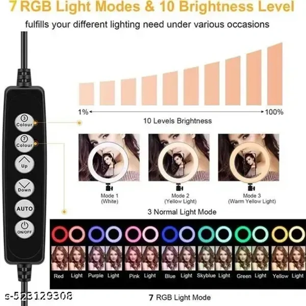 "10-Inch RGB Ring Light with 7FT Adjustable Tripod Stand & Collar Mic | Dimmable Multi-Color LED Light for Vlogging, Streaming, YouTube, Photography & Makeup | Sturdy Extendable Tripod & High-Quality Clip-On Microphone | USB Powered & Portable for Professional Lighting & Sound Setup"