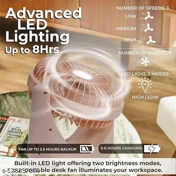 able fan Powerful Rechargeable Table Fan with LED Light, Table Fan for Home, Table Fans, Table Fan for Office Desk, Table Fan High Speed, Table Fan For Kitchen (1880)