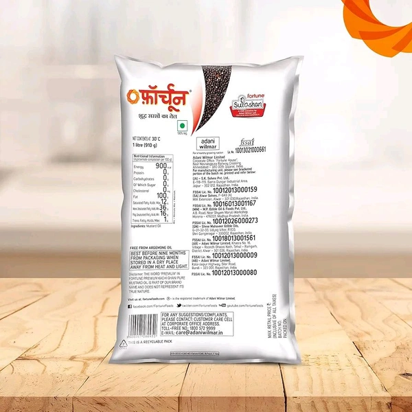 Fortune Premium Kachi Ghani Pure Mustard Oil, 1 ltr pouch - 1L