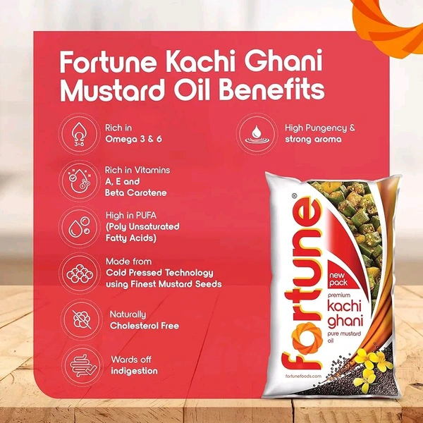 Fortune Premium Kachi Ghani Pure Mustard Oil, 1 ltr pouch - 1L