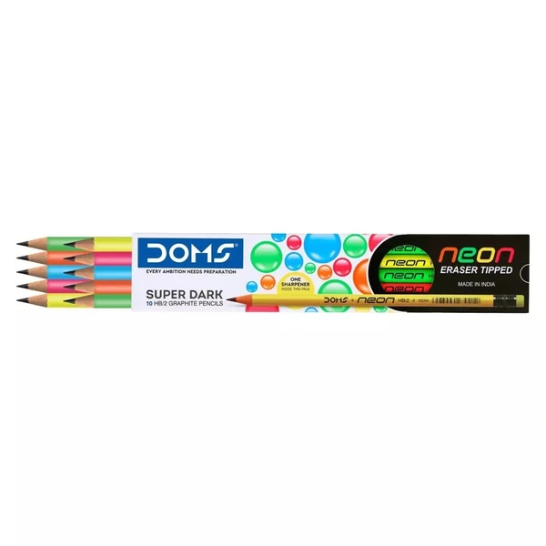 Doms Neon Eraser Tipped Pencil Set (10 Pack) Pack= 10 Pc