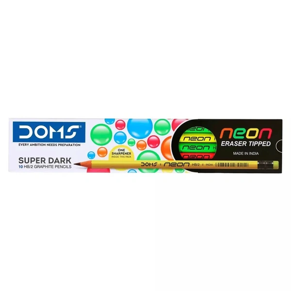 Doms Neon Eraser Tipped Pencil Set (10 Pack) Pack= 10 Pc
