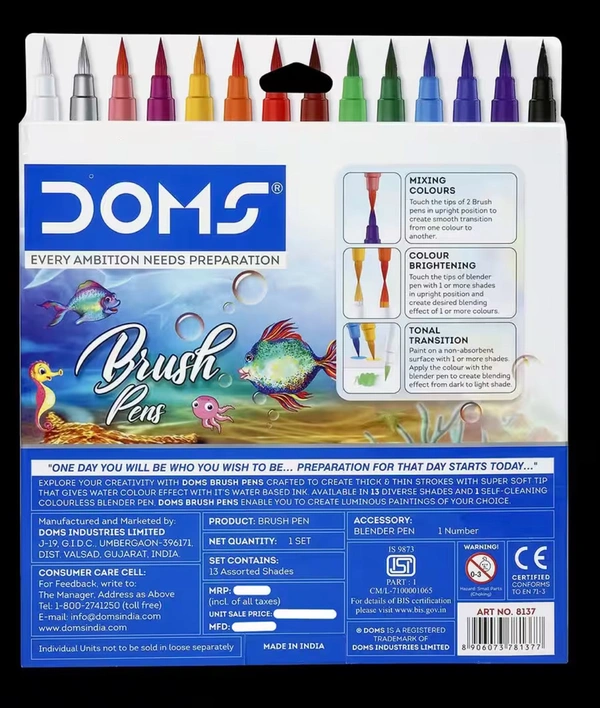 Doms Brush Pen Assorted 14 Shades Box Pack