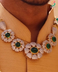 BLESSI Royal Look Green Stone Necklace With Two Line Designer Mala - BM-009-IVGN-GP - Green, Gold Plating