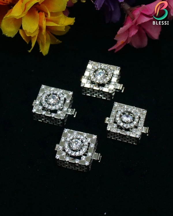 BLESSI Creative Button Cover Cum Cufflinks White For Party's, Wedding - BL-003-4 - White, Rhodium Plating