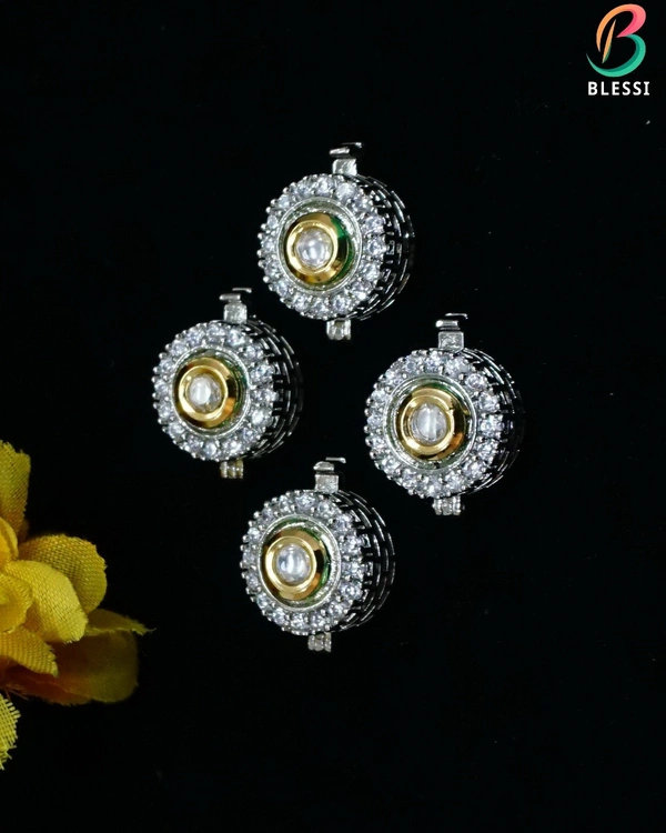 BLESSI Creative Delicate Button Cover White For Male & Female - BL-005-RH-4 - White, Rhodium Plating