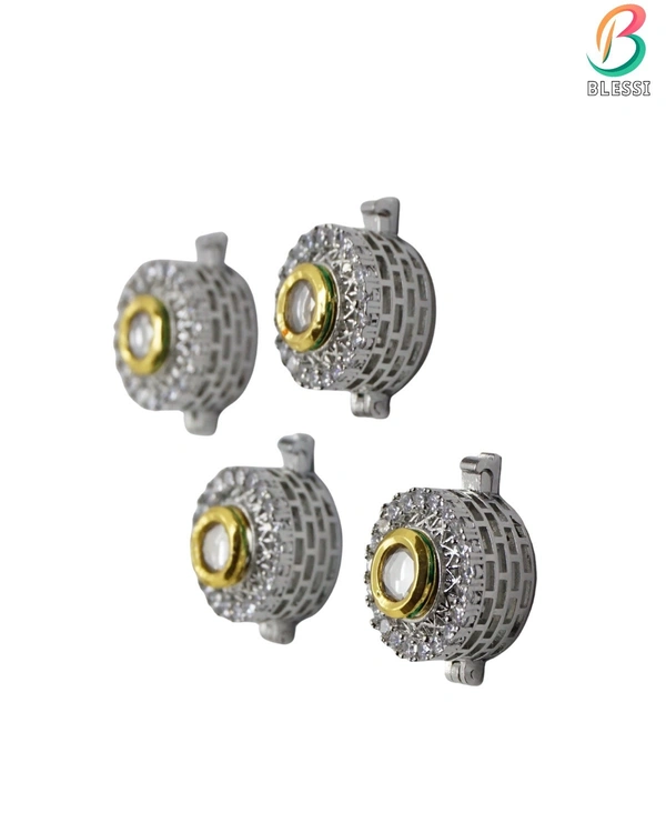 BLESSI Creative Button Cover White For Male & Female - BL-006-4 - White, Rhodium Plating