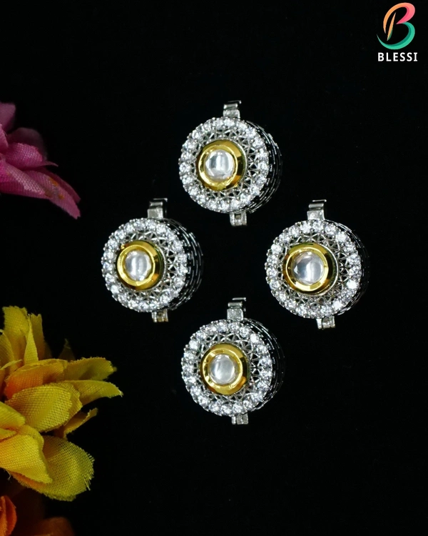 BLESSI Creative Button Cover White For Male & Female - BL-006-4 - White, Rhodium Plating