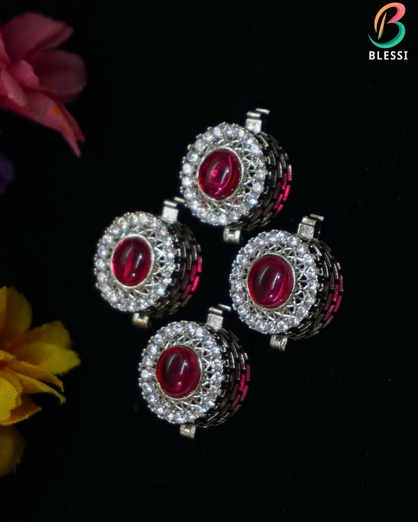 BLESSI Creative Button Cover Ruby For Male & Female - BL-006-RH-4 - Ruby, Rhodium Plating