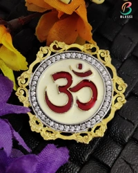 BLESSI OM SOUND OF UNIVERSE BROOCH CUM PENDANT - HB004 - Maroon, Gold Plating