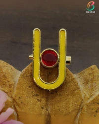 BLESSI SWAMINARAYAN FAITH CZ STONE STUDED TILAK SIGN BROOCH CUM PENDANT - HB013 - Orange, Gold Plating