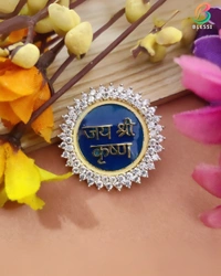 BLESSI Jai Shri Krishna Divine Brooch - Elegant Spiritual Accessory for All - hb-012 - Blue, Two Tone Plating