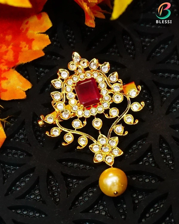 BLESSI DESIGNER RUBY BROOCH FOR MEN - HBC-010 - Ruby, Gold Plating