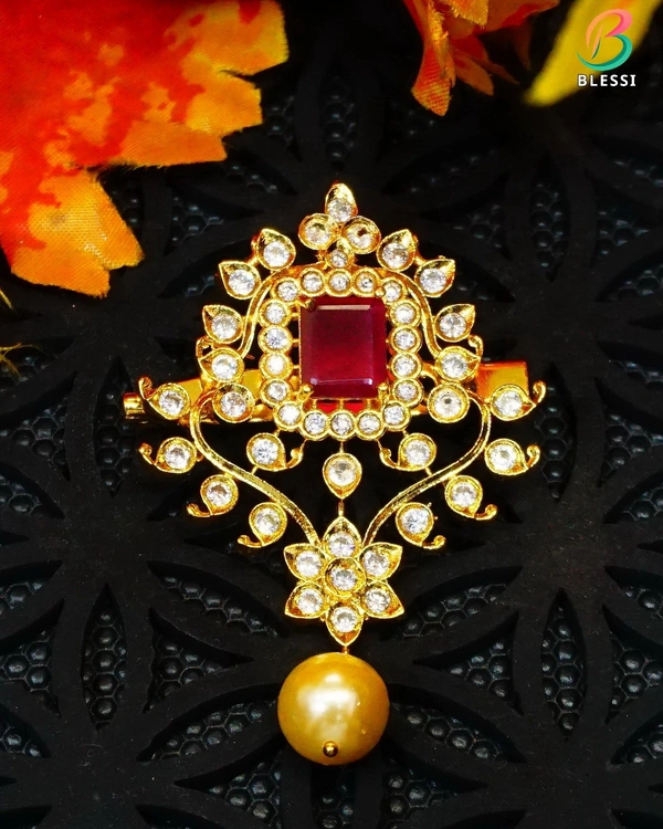 BLESSI DESIGNER RUBY BROOCH FOR MEN - HBC-010 - Ruby, Gold Plating