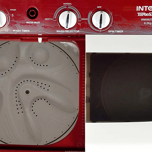 Intex 6.2 kg Semi-Automatic Top Loading Washing Machine (WMS62TL, White and Maroon) - red and white, 6.2 kg