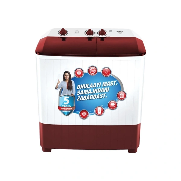 Intex 6.2 kg Semi-Automatic Top Loading Washing Machine (WMS62TL, White and Maroon) - red and white, 6.2 kg