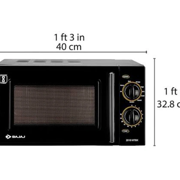 Bajaj 20 Litres Grill Microwave Oven with Mechanical Knob (MTBX 2016, Black - Black, 10 LTR.