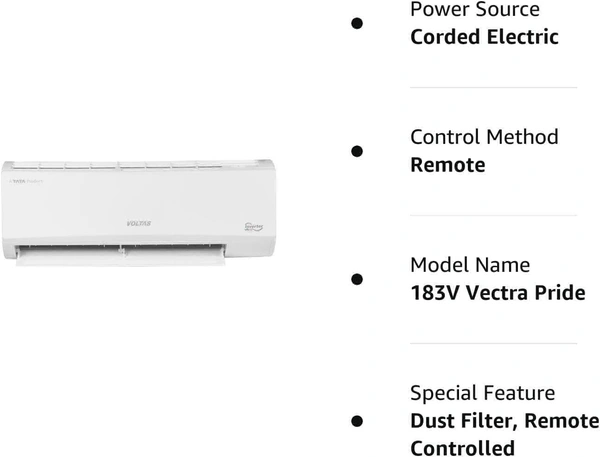 Voltas 1.5 Ton 3 Star, Inverter Split AC(Copper, 4-in-1 Adjustable Mode, Anti-dust Filter, 2023 Model, 183V Vectra Pride, White - White, 1.5 Ton 3 Star