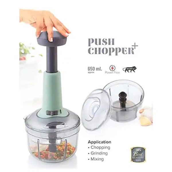 Platinum  Puss Chopper Manual Hand-Press Vegetable Chopper Mixer Cutter to Cut Onion, Salad, Tomato, Potato (Pack of 1) - Mint Green, 1100 ML