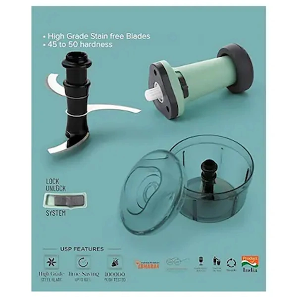 Platinum  Puss Chopper Manual Hand-Press Vegetable Chopper Mixer Cutter to Cut Onion, Salad, Tomato, Potato (Pack of 1) - Mint Green, 1100 ML