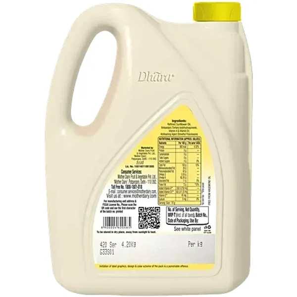 Dhara Dhara Refined Sunflower Oil (5 L): 4.55 kg - 4.55 L