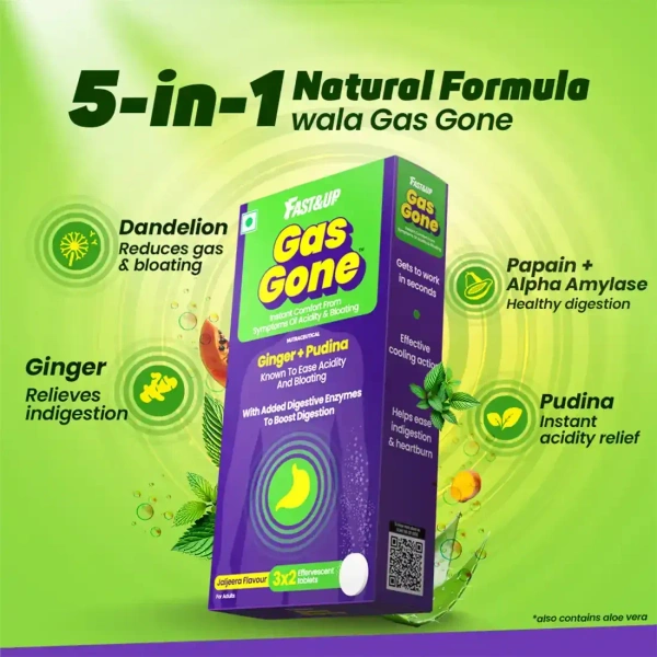 Fast & Up Gas Gone Instant Comfort From Symptoms Of Acidity & Bloating Tablets: 6 Unit - 6unit