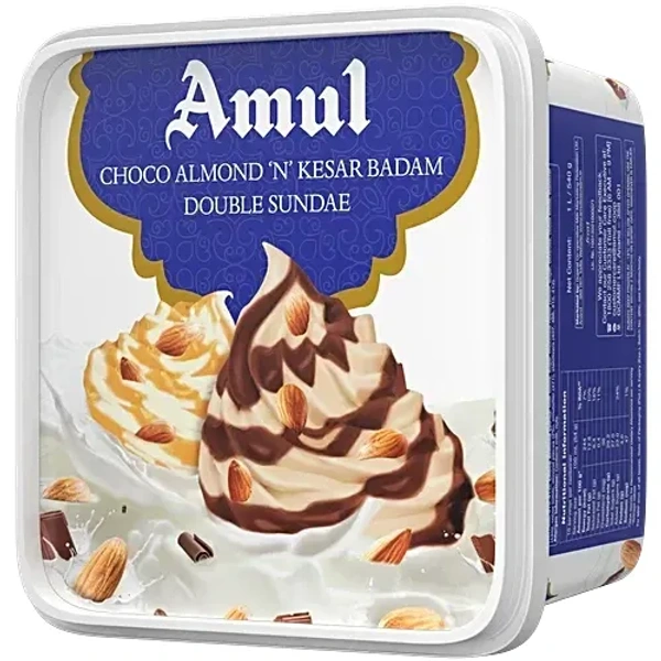 Amul Ice Cream Tub - Double Sundae Choco Almond 'N' Kesar Badam: 1 L - 1l