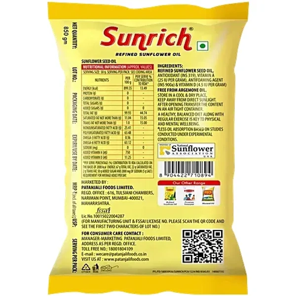 Sunrich Refined Sunflower Oil: 850 g - 1L