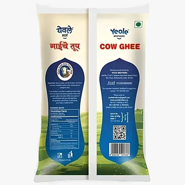 Yeole Brothers Cow Ghee Pouch (1 L): 900 g - 1L