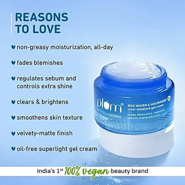 Plum Rice Water & Niacinamide 2% Clear Moisture Gel Cream: 50 g Rice Water & Niacinamide 2% Clear Moisture Gel Cream: 50 g - 50g