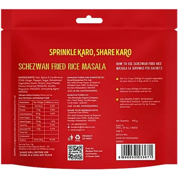 Snapin Street Schezwan Fried Rice Masala: 100 g - 100g