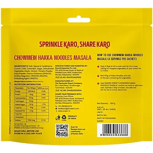 Snapin Street Chowmein Hakka Noodles Masala: 100 g - 100g