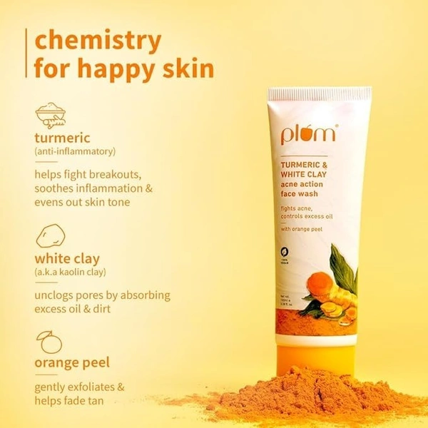  Plum Turmeric & White Clay Acne Action Face Wash: 100 ml - 100ml