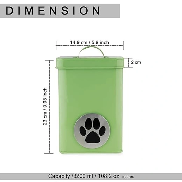 HAZEL Pet Food Container (Green) - 3200 ml: 1 Unit - 3200 ml: 1 Unit